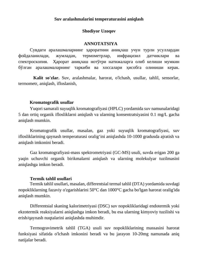 Suv aralashmalarini temperaturasini aniqlash 1