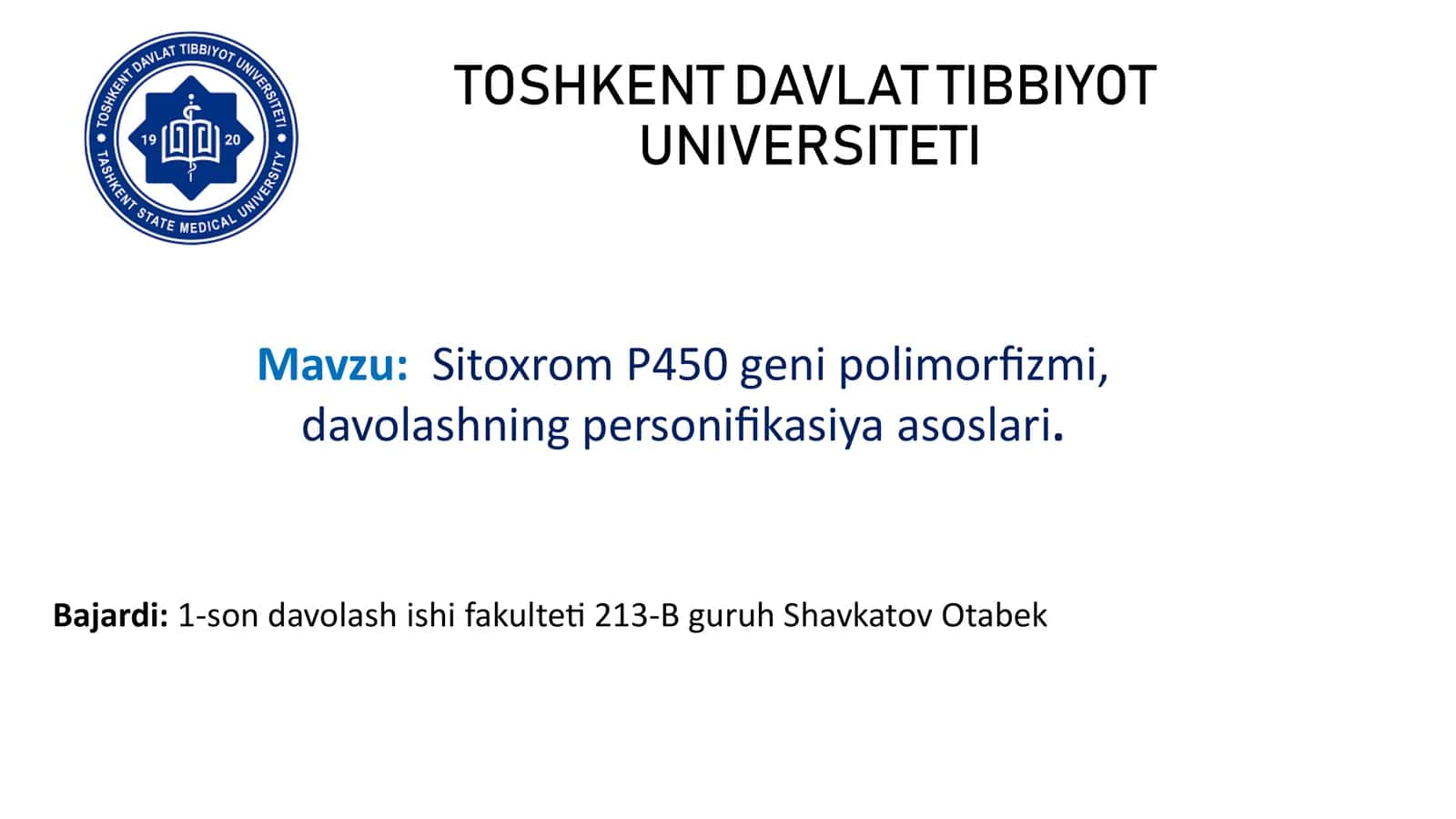 Sitoxrom P450 genipolimorfizmi, davolashning personifikasiya asoslari 1