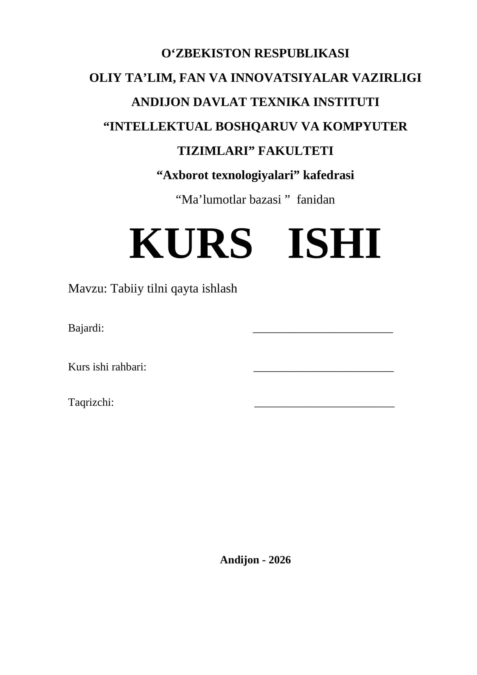 Malumotlar bazasi yordamida tabiiy tilni qayta ishlash 1