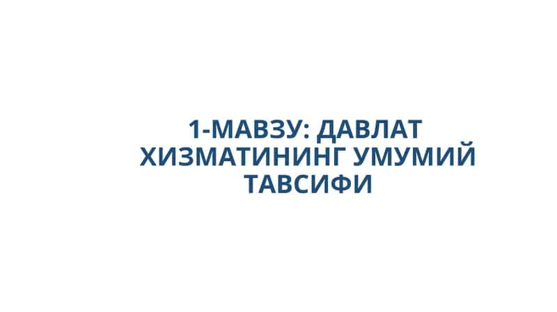 ДАВЛАТ ХИЗМАТИНИНГ УМУМИЙ ТАВСИФИ 1