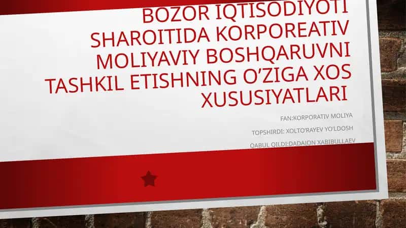 Korporativ moliya va boshqaruv 1