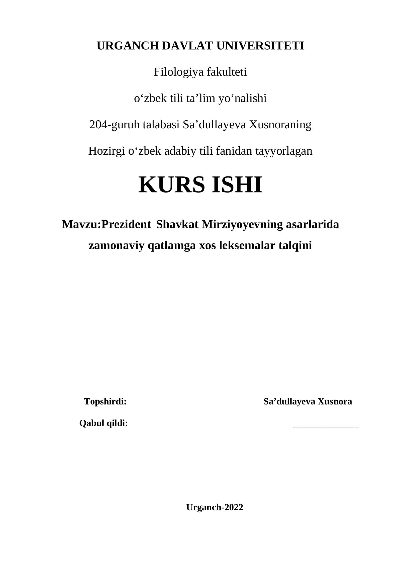 Kurs Ishi: Zamonaviy qatlamga xos leksemalar talqini 1