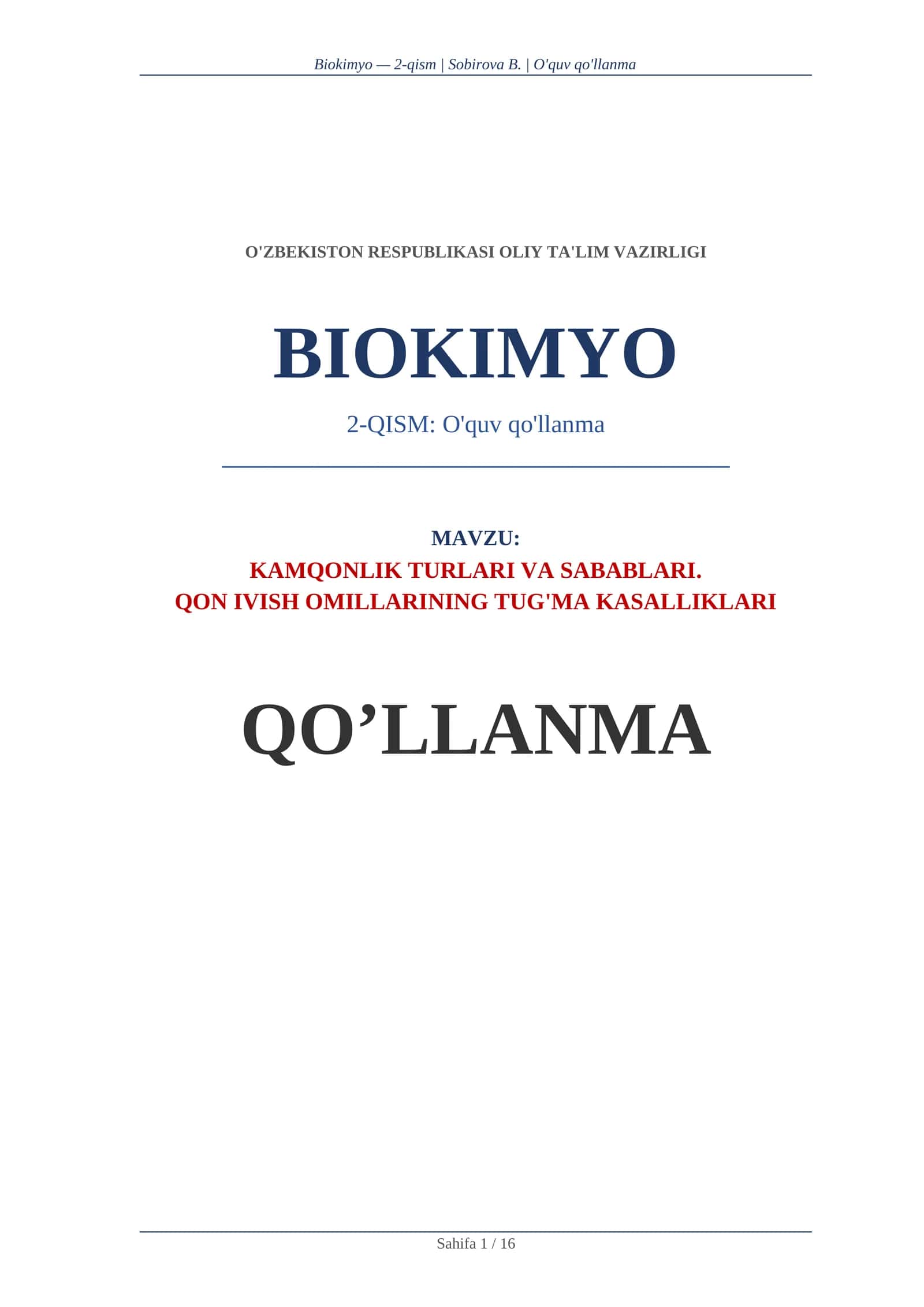 KAMQONLIK TURLARI VA SABABLARI. QON IVISH OMILLARINING TUG'MA KASALLIKLARI TAQDIMOT 1