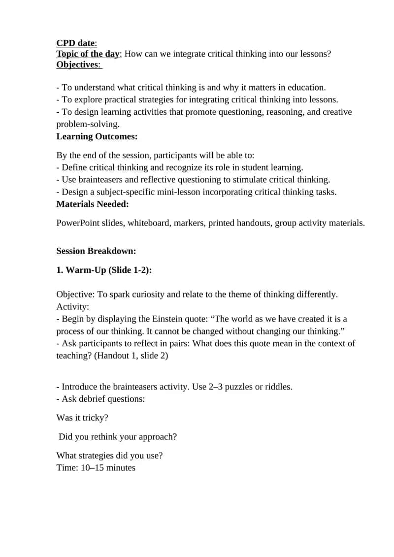 How to Integrate Critical Thinking into Lessons 1