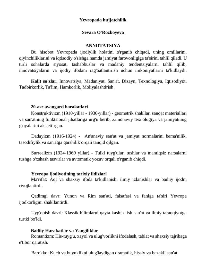 Yevropada hujjatchilik 1