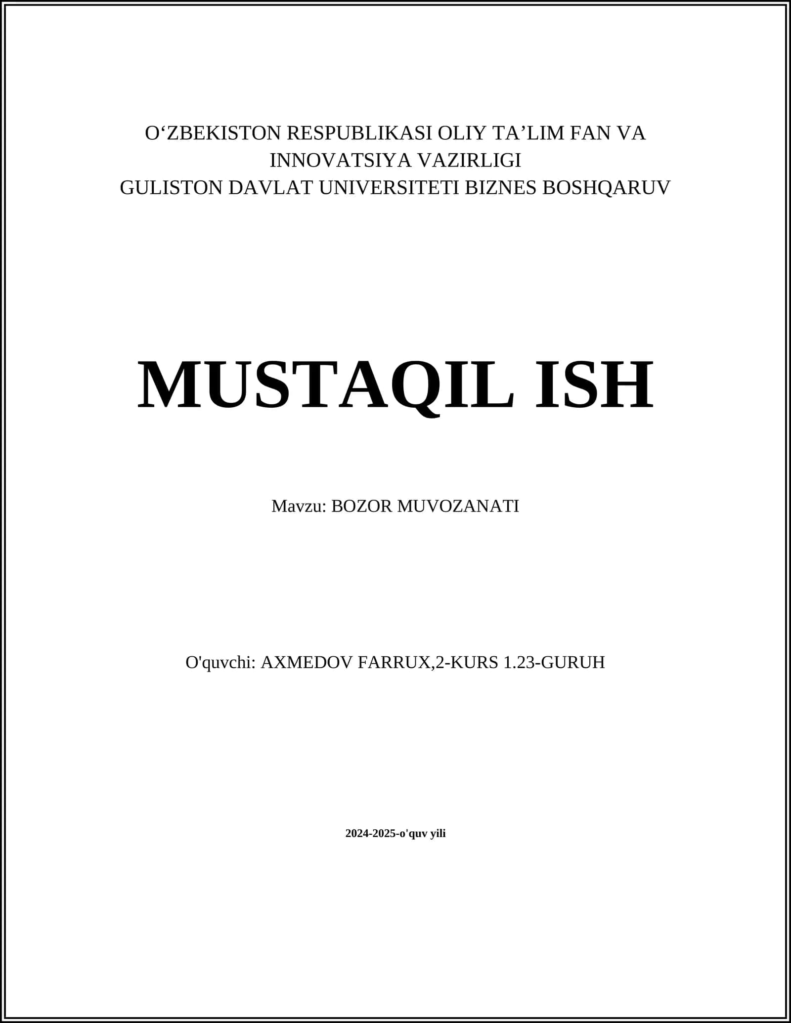 BOZOR MUVOZANATI 1