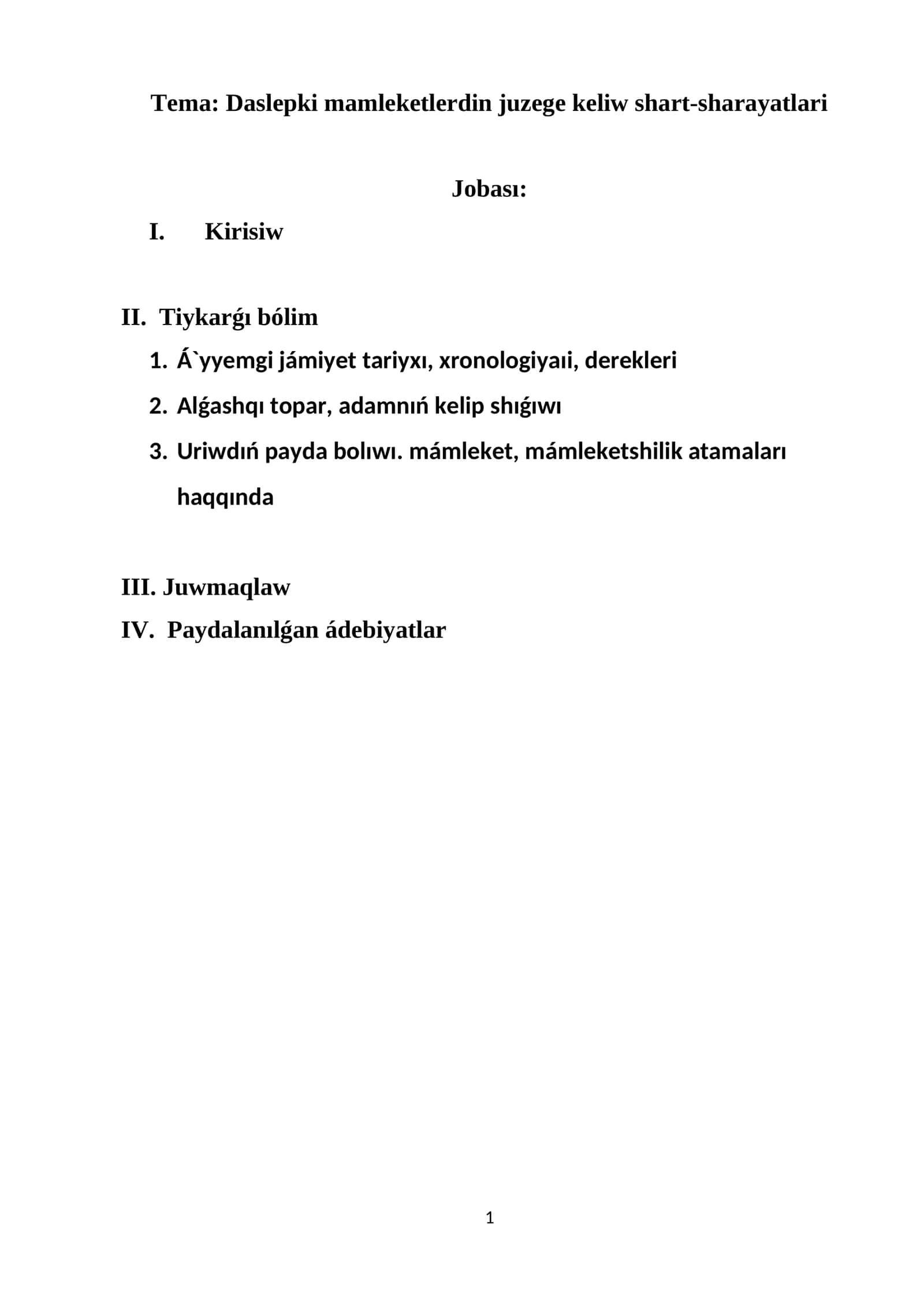 Daslepki mamleketlerdin juzege keliw shart-sharayatlari 1