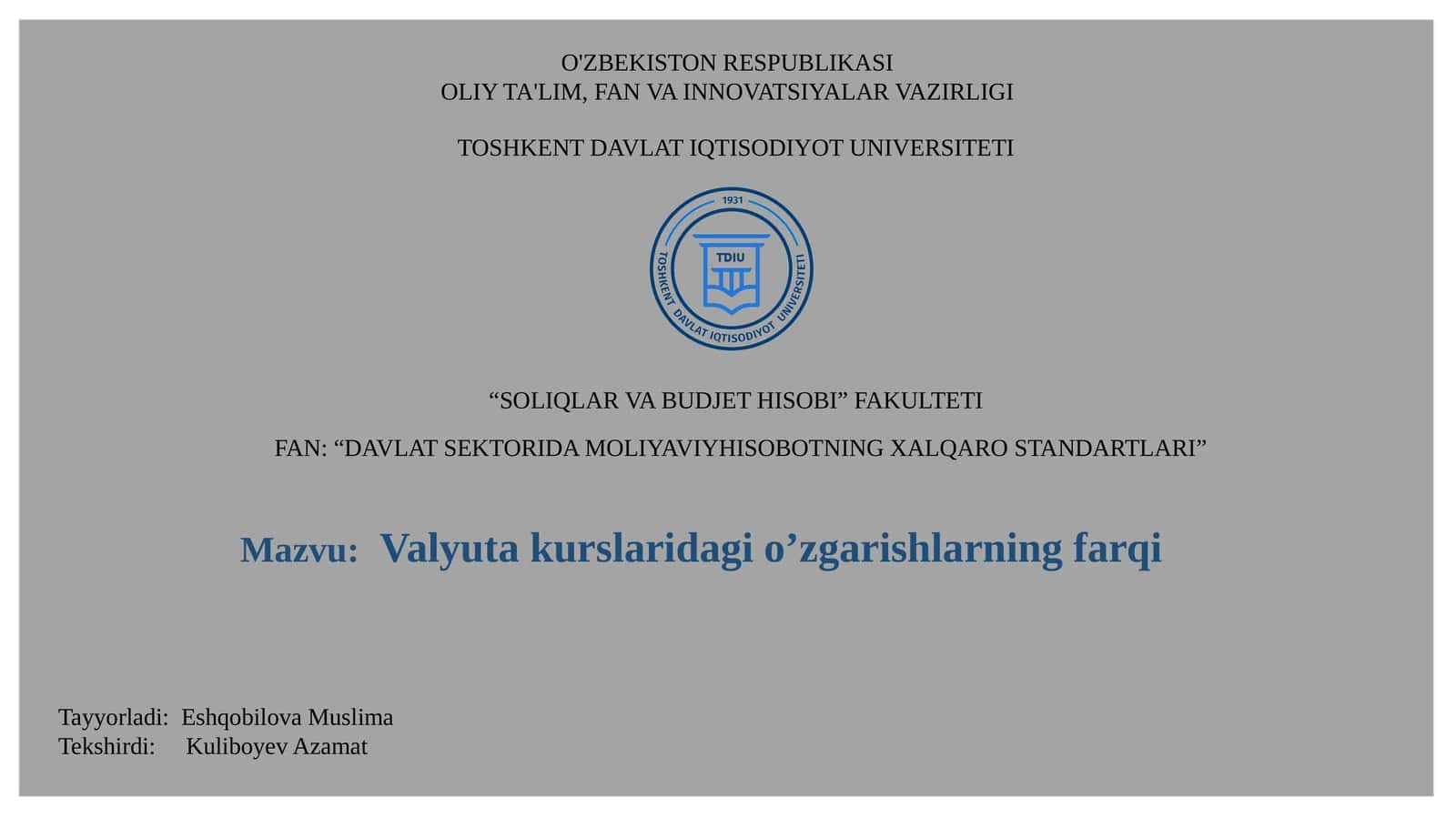 Valyuta kurslaridagi o’zgarishlarning farqi 1