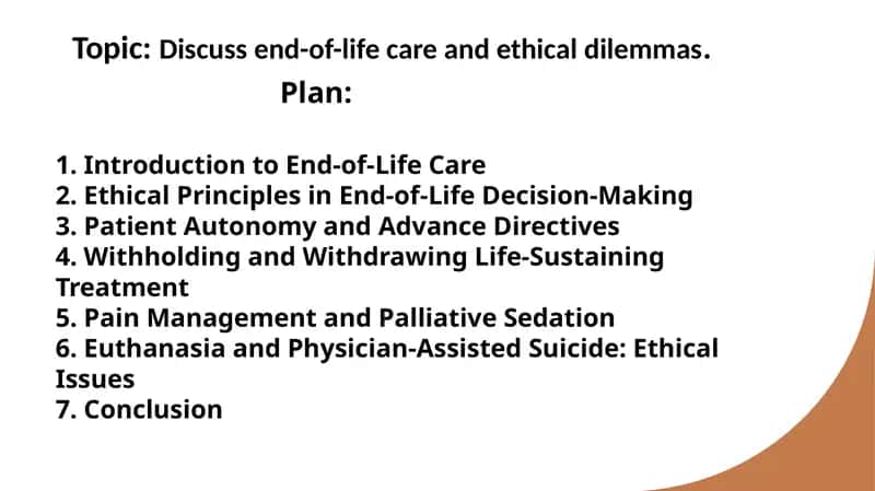 Discuss end-of-life care and ethical dilemmas 1