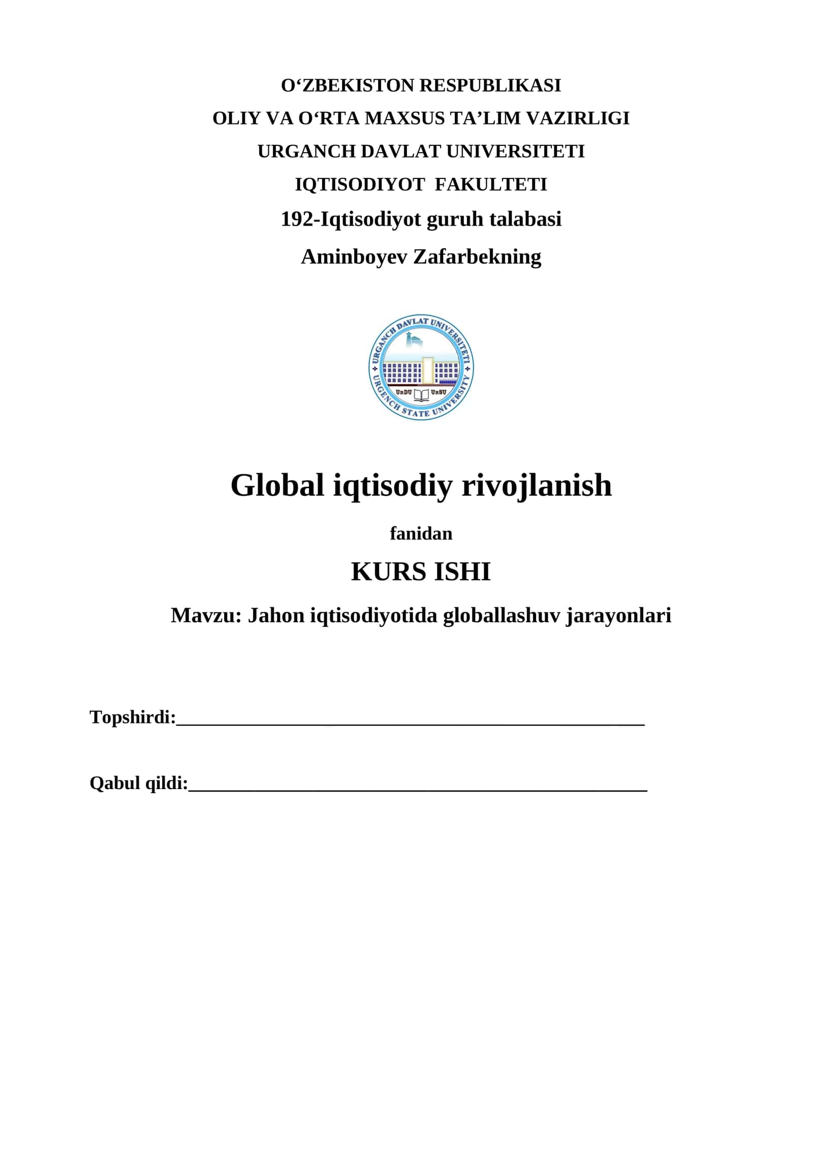 Jahon iqtisodiyotida globallashuv jarayonlari 1