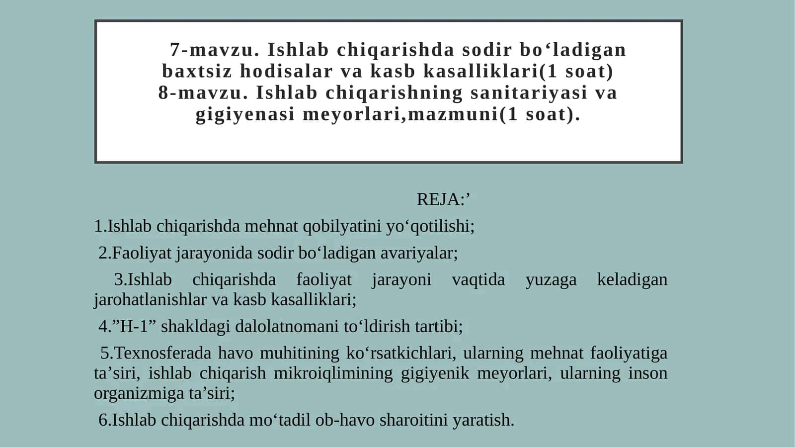 Ishlab chiqarishda sodir bo‘ladigan baxtsizhodisalar va kasb kasalliklari 1