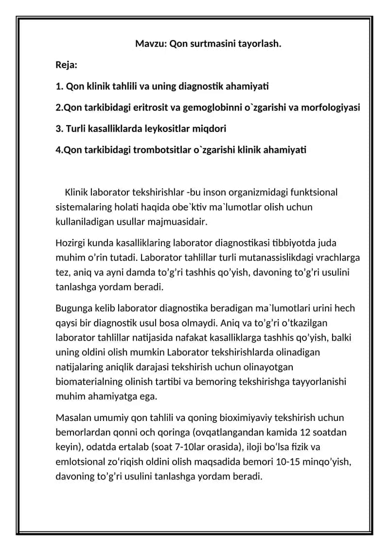 Qon surtmasini tayorlash 1