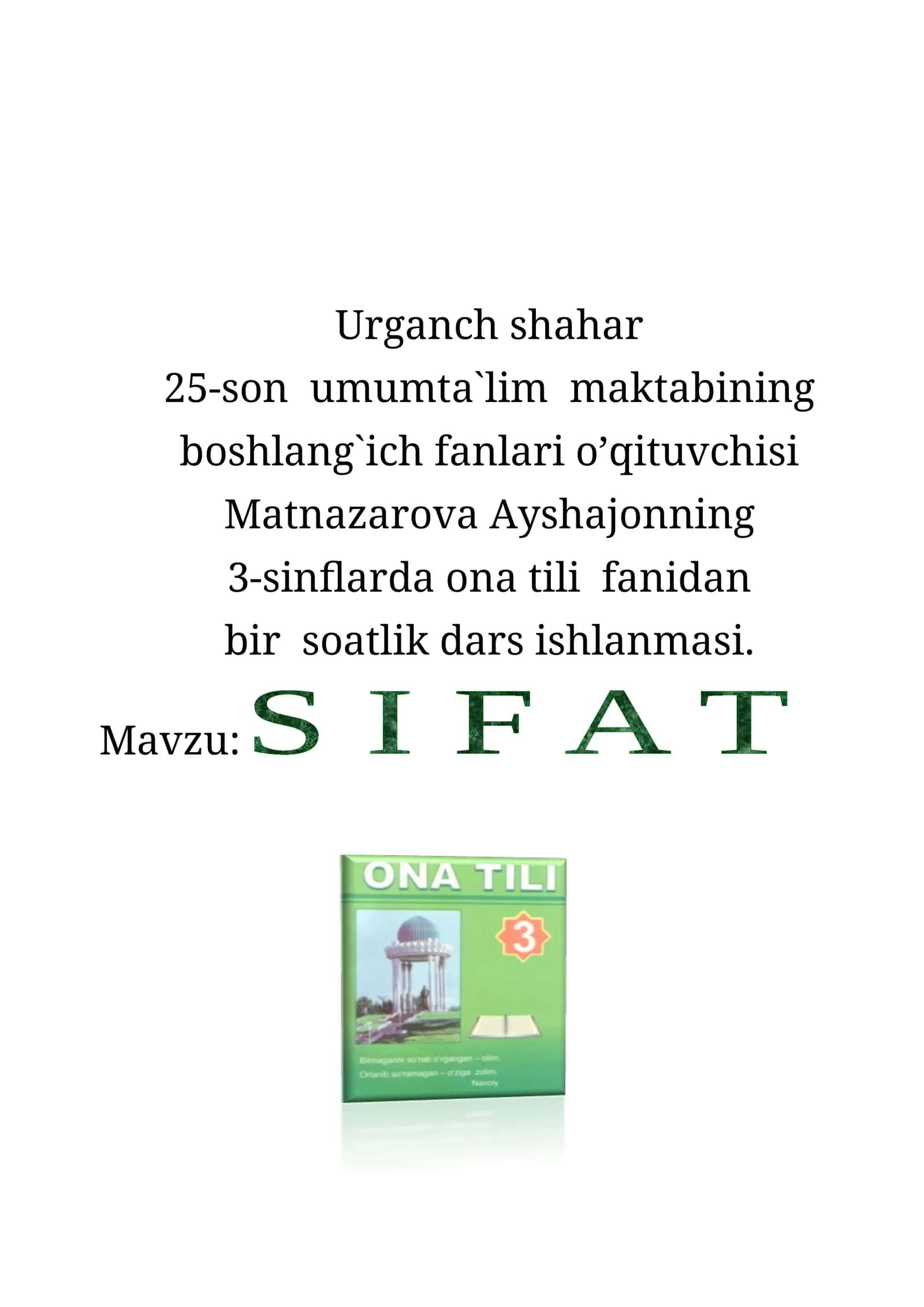Ona tili fanidan bir soatlik dars ishlanmasi 1