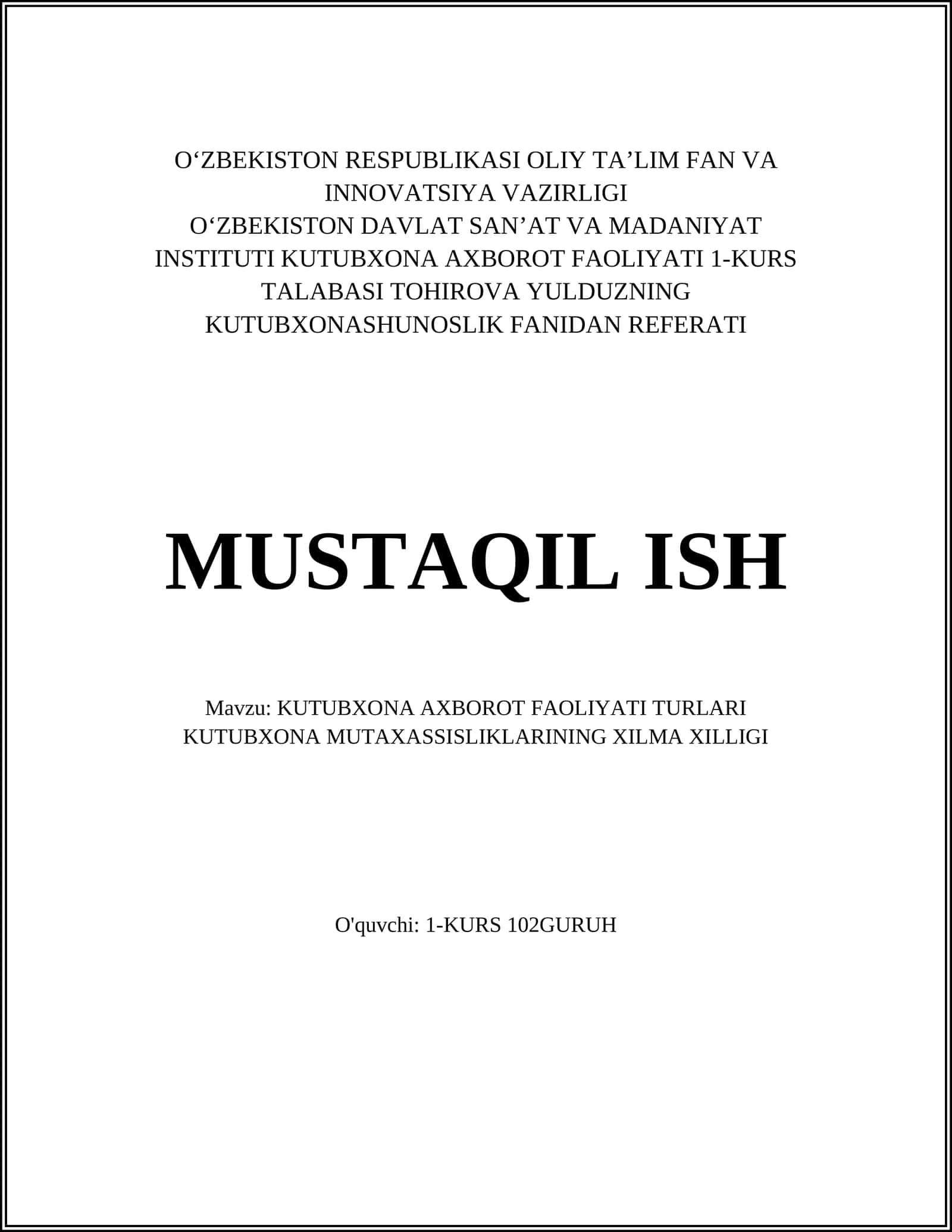 Kutubxona axborot faoliyati turli xillari 1