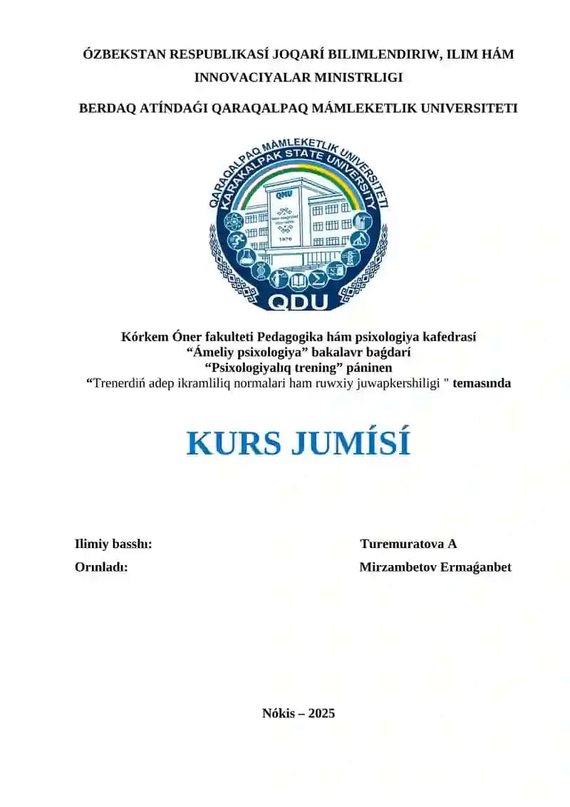 Trenerdiń psixologiyaliq tayarliǵi hám kásiplik pazıyletleri