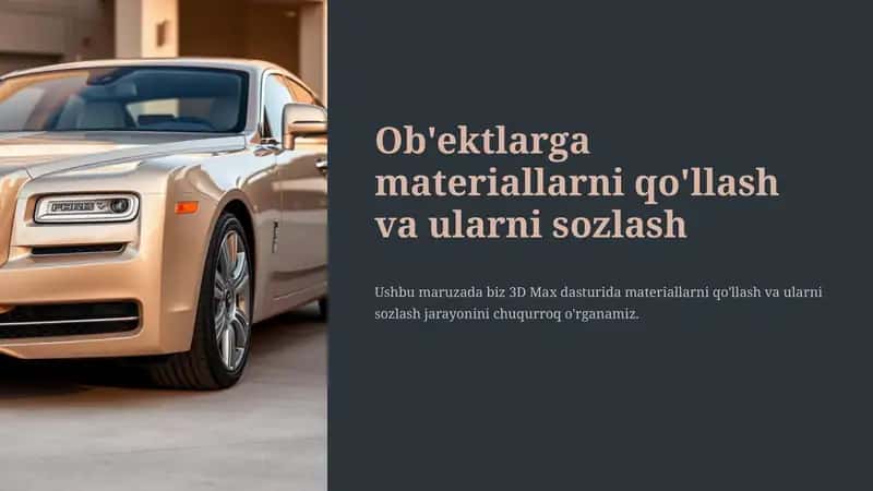 Ob'ektlarga materiallarni qo'llash va ularni sozlash 1