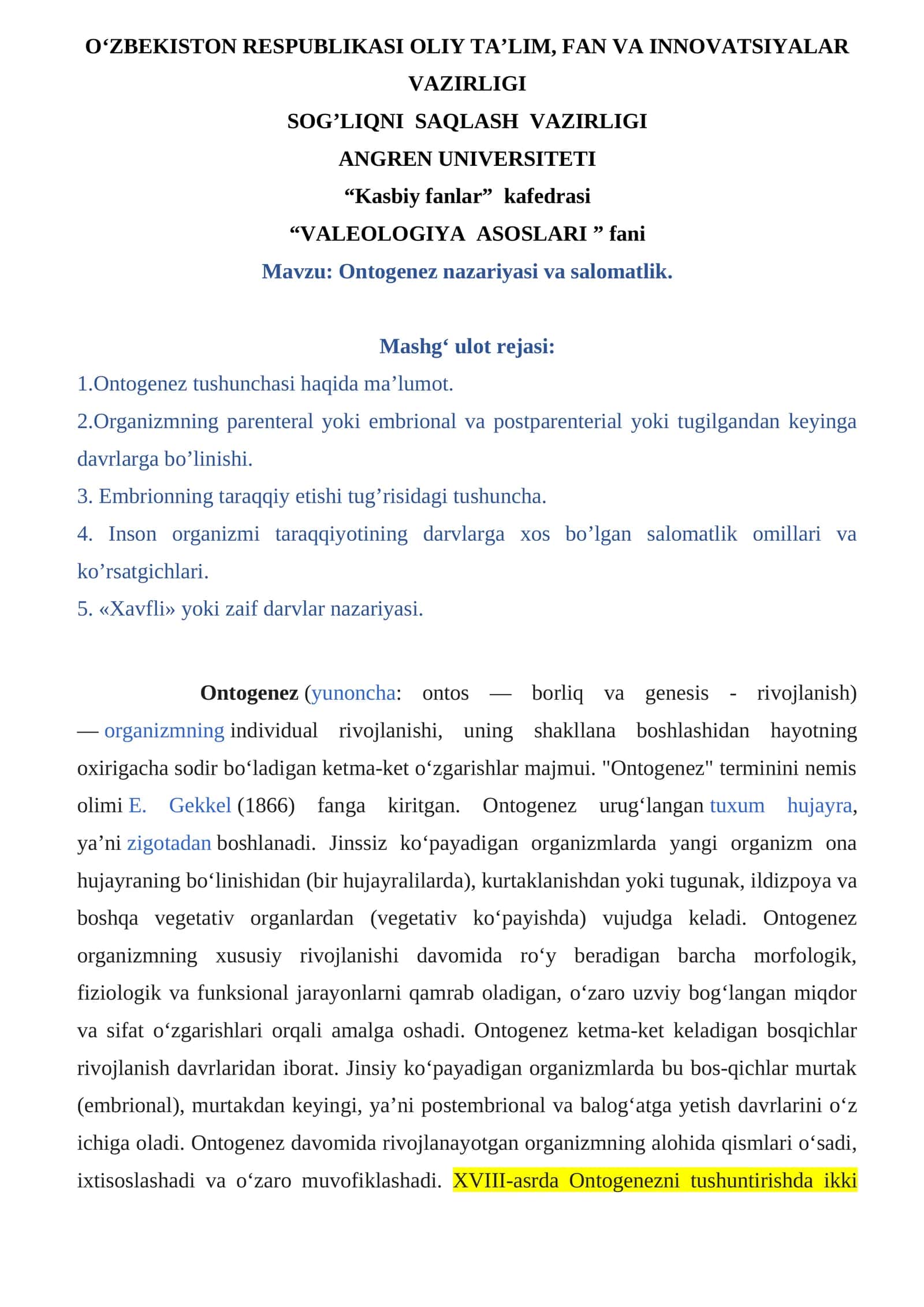 Ontogenez nazariyasi va salomatlik 1