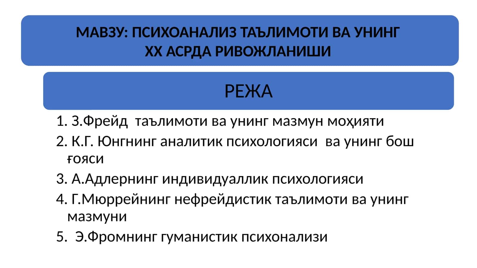 ПСИХОАНАЛИЗ ТАЪЛИМОТИ ВА УНИНГ  XX АСРДА РИВОЖЛАНИШИ 1