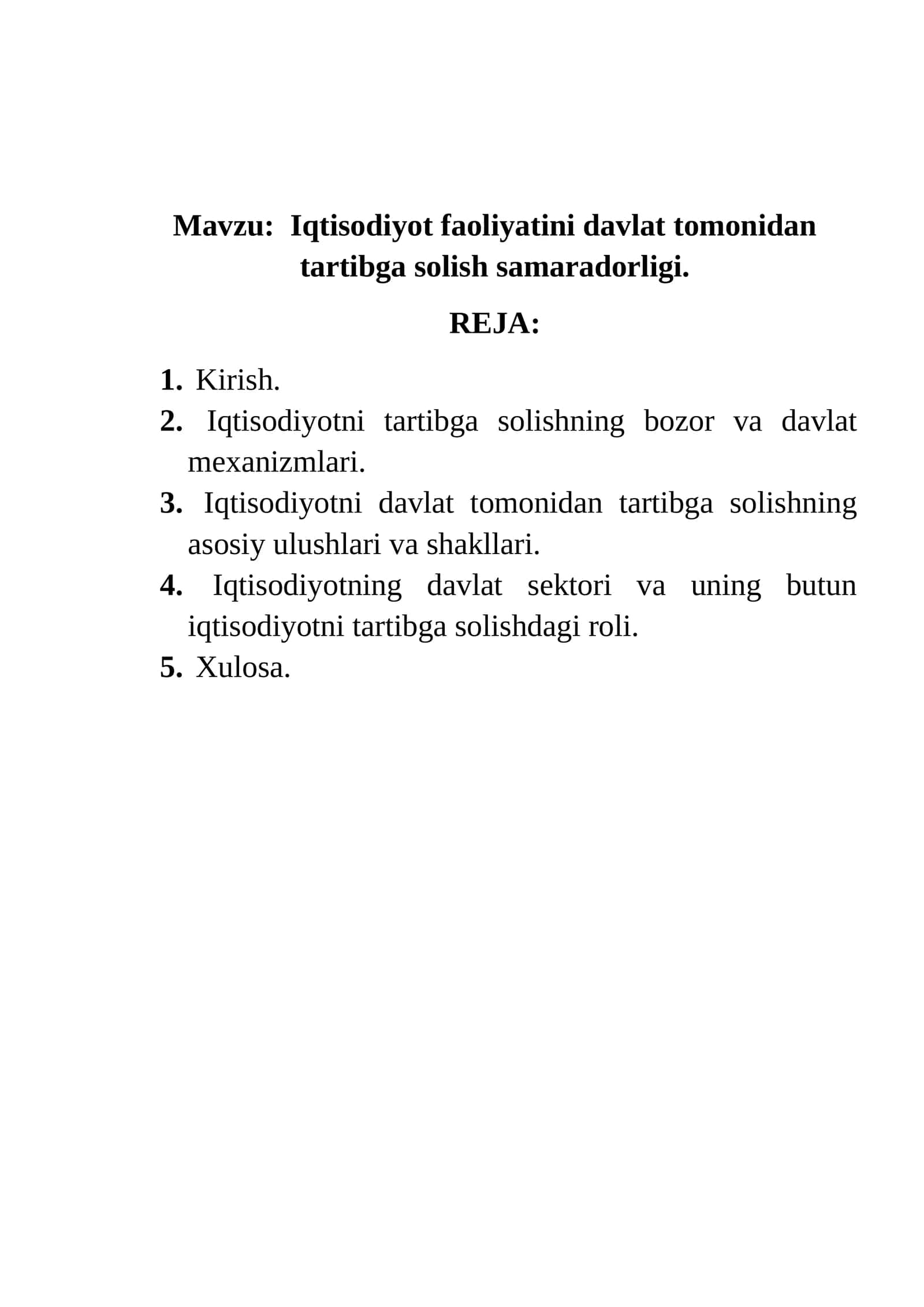 Iqtisodiyot faoliyatini davlat tomonidan tartibga solish samaradorligi 1
