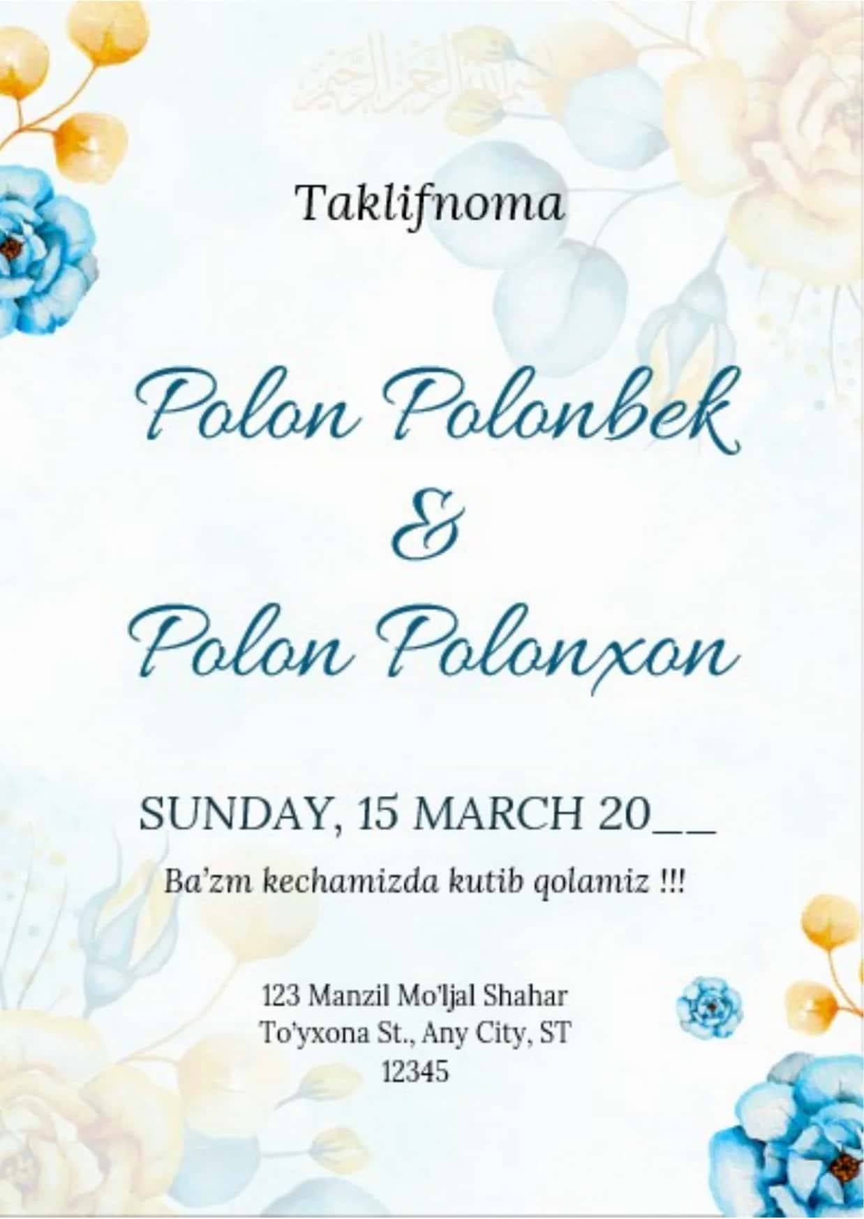 Taklifnoma SHABLON 1