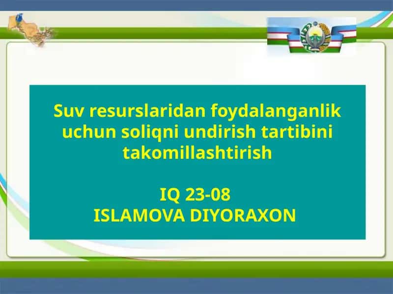 Suvresurslaridan foydalanganlik uchun soliqni undirish tartibi va takomillashtirish 1