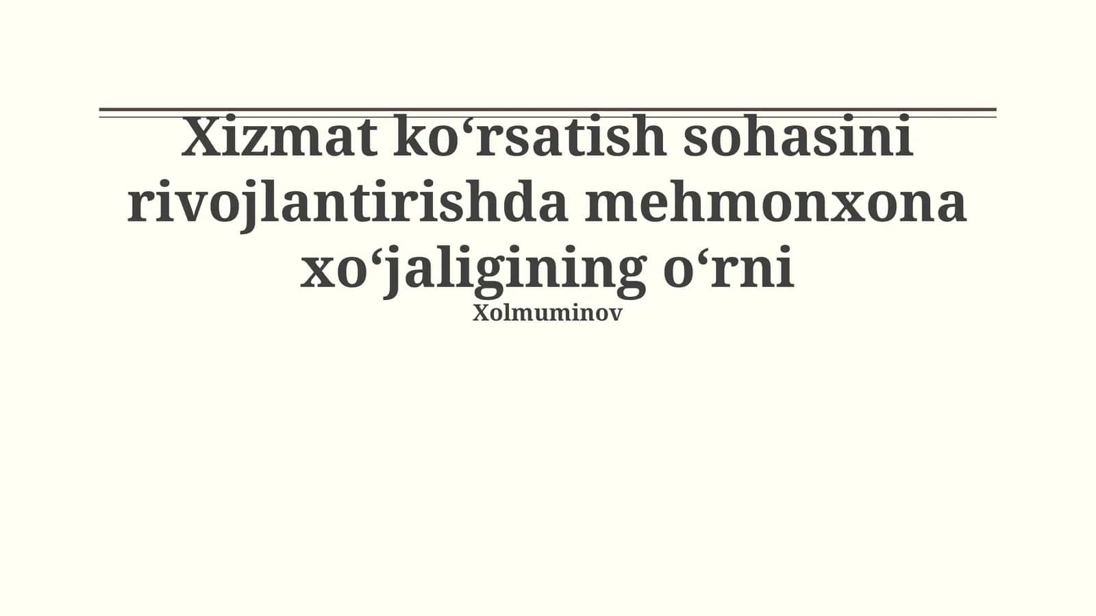 Mehmonxona xoʻjaligining oʻrni 1
