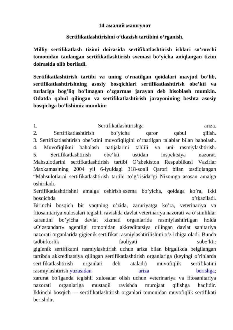 Sertifikatlashtirish tartibi 1