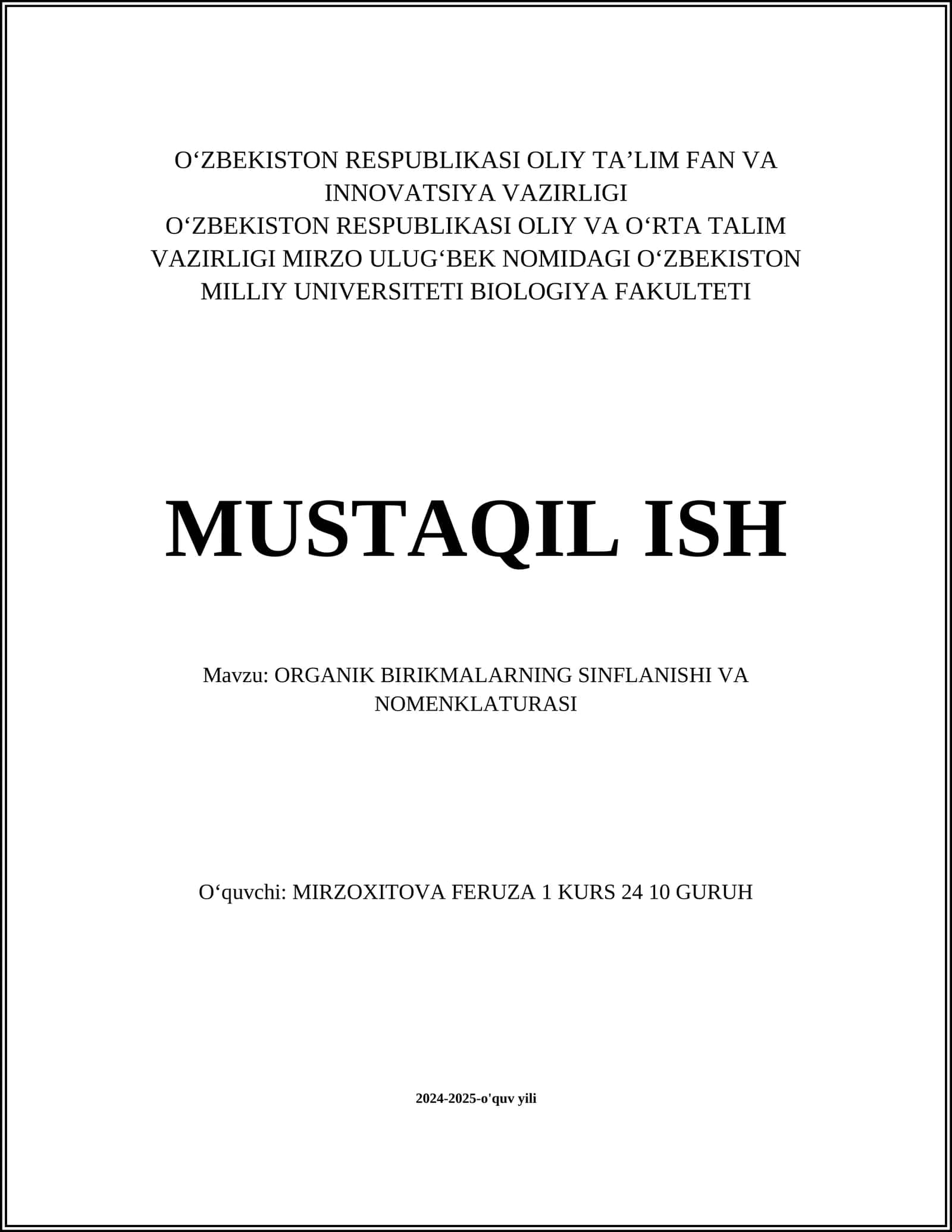 ORGANIK BIRIKMALARNING SINFLANISHI VA NOMENKLATURASI 1