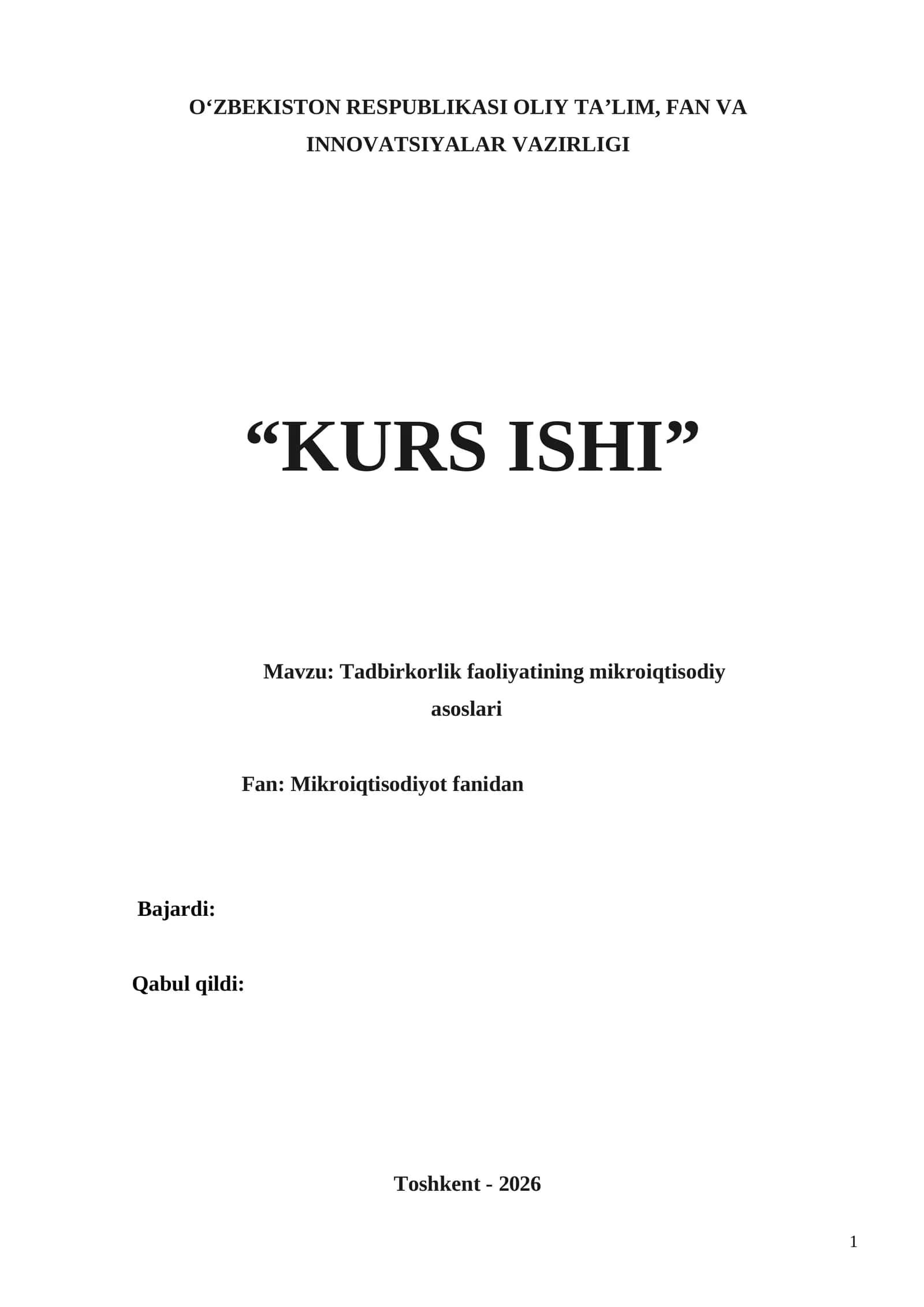 Tadbirkorlik faoliyatining mikroiqtisodiy asoslari 1