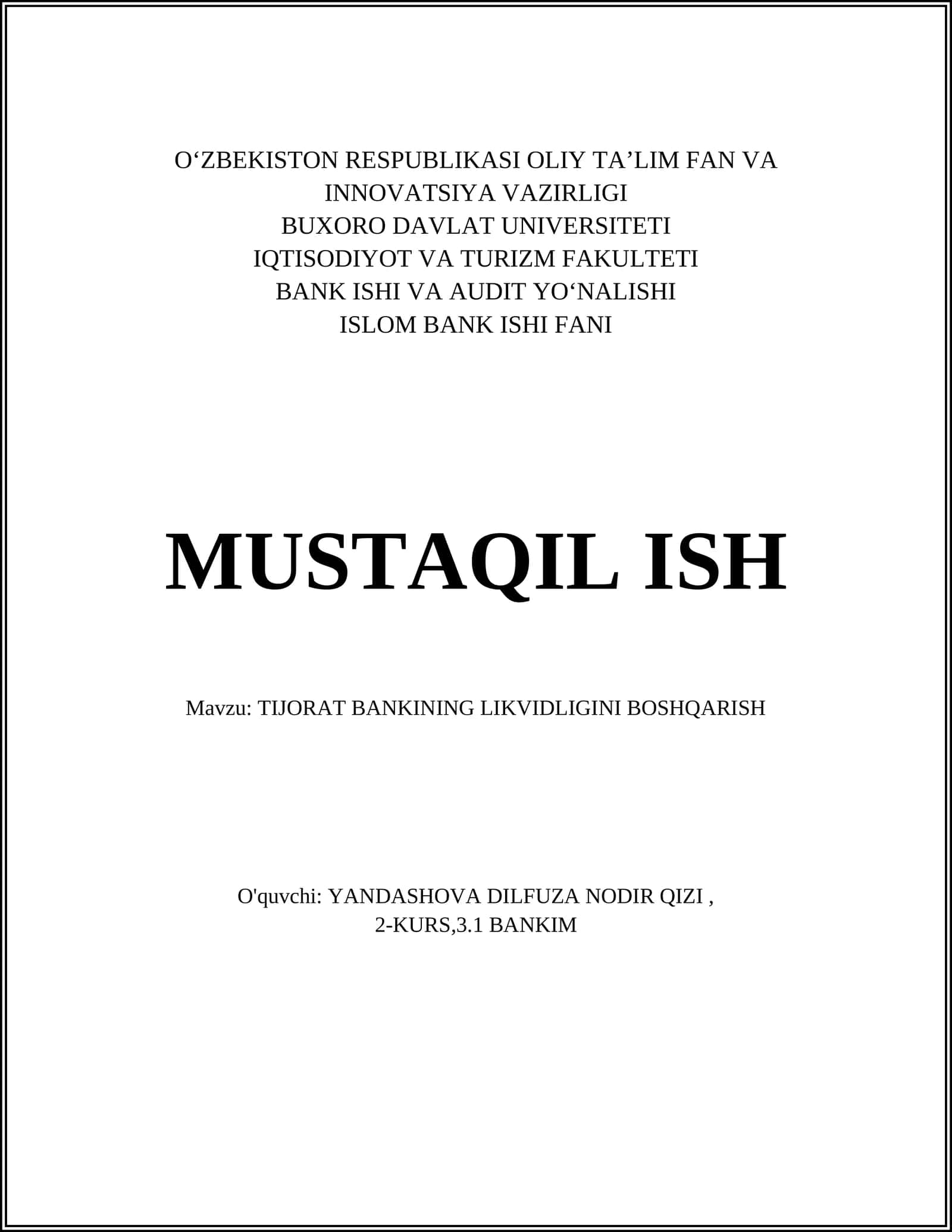 TIJORAT BANKINING LIKVIDLIGINI BOSHQARISH 1