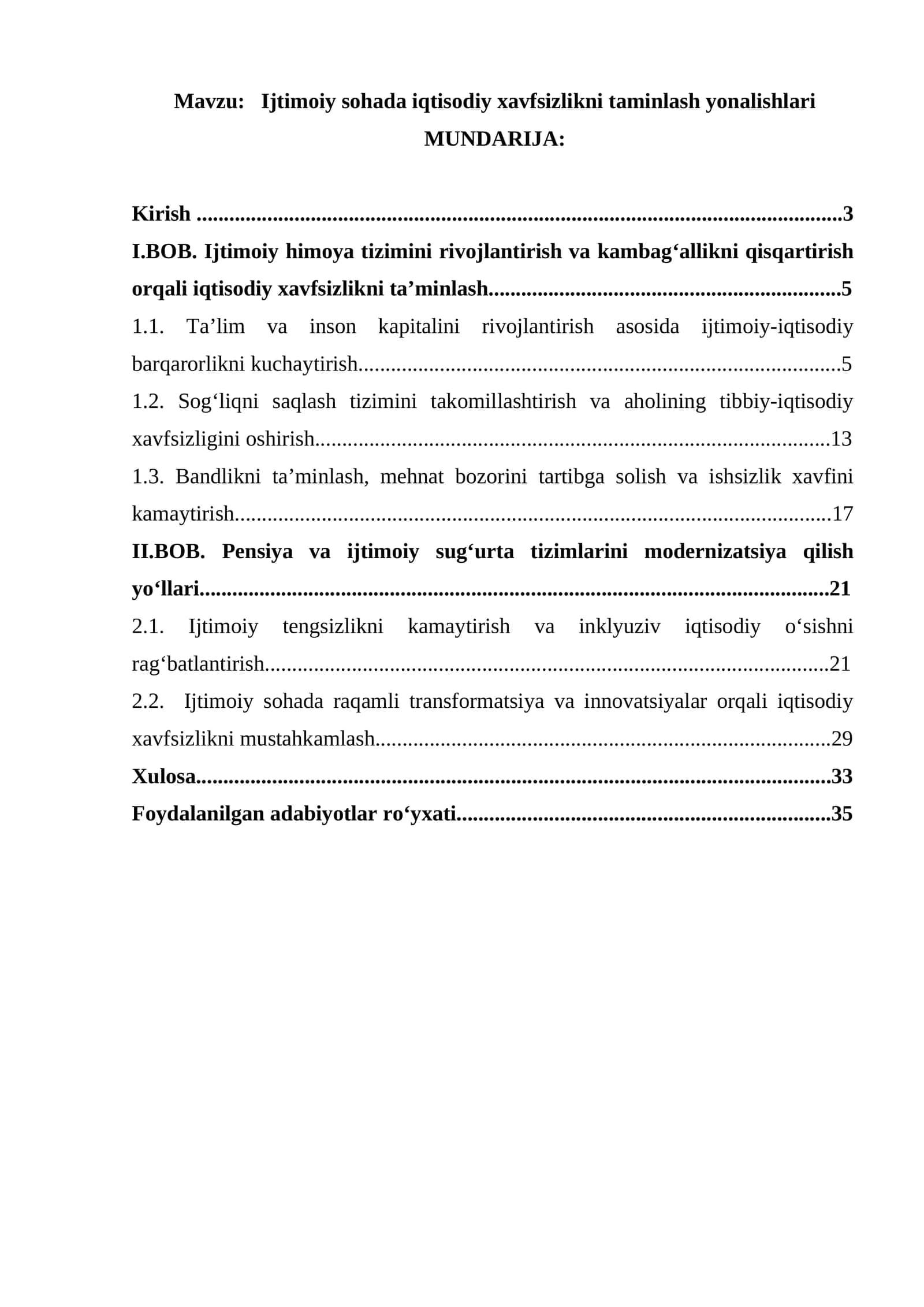 Ijtimoiy sohada iqtisodiy xavfsizlikni taminlash yonalishlari 1