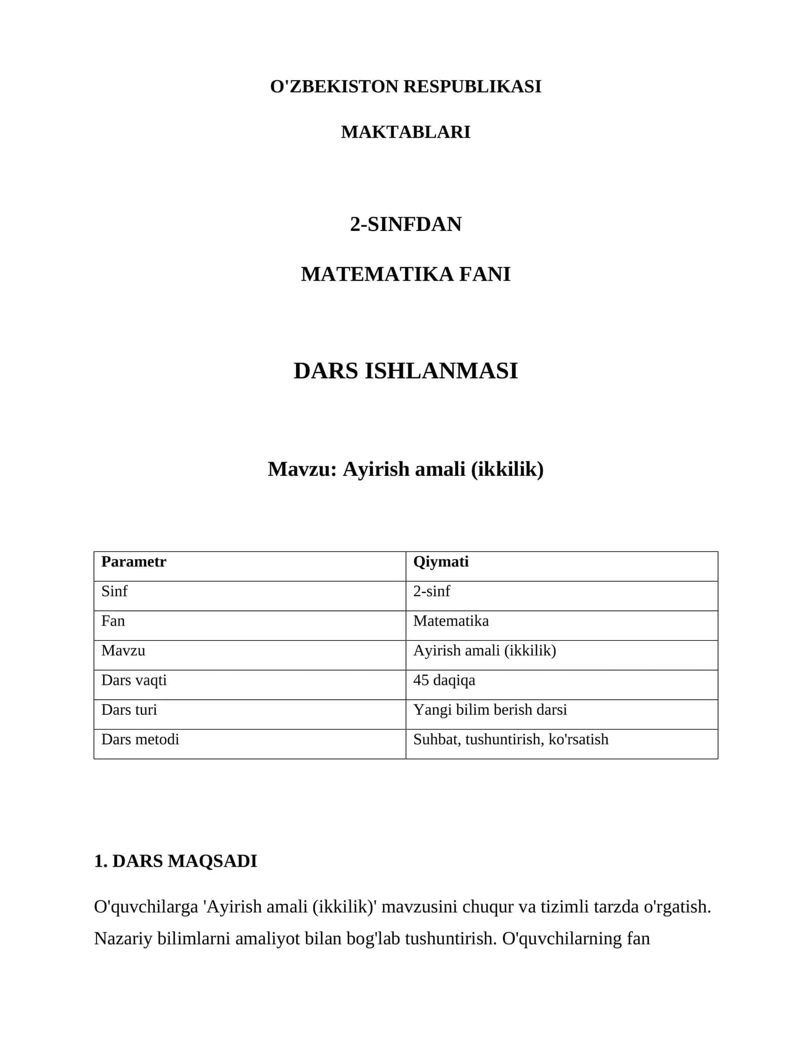 Ayirish amali (ikkilik) 1