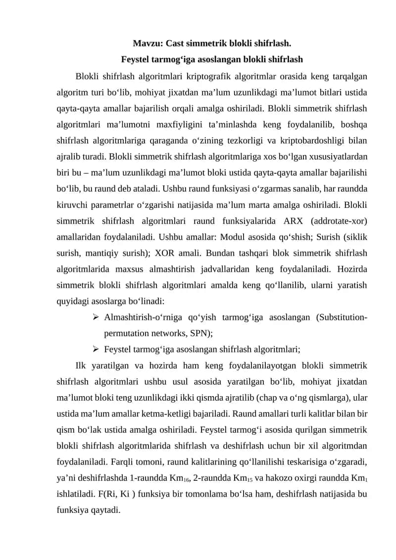 Blokli simmetrik shifrlash algoritmlari 1