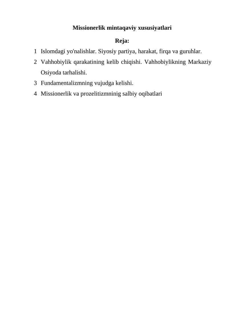 Missionerlik mintaqaviy xususiyatlari 1