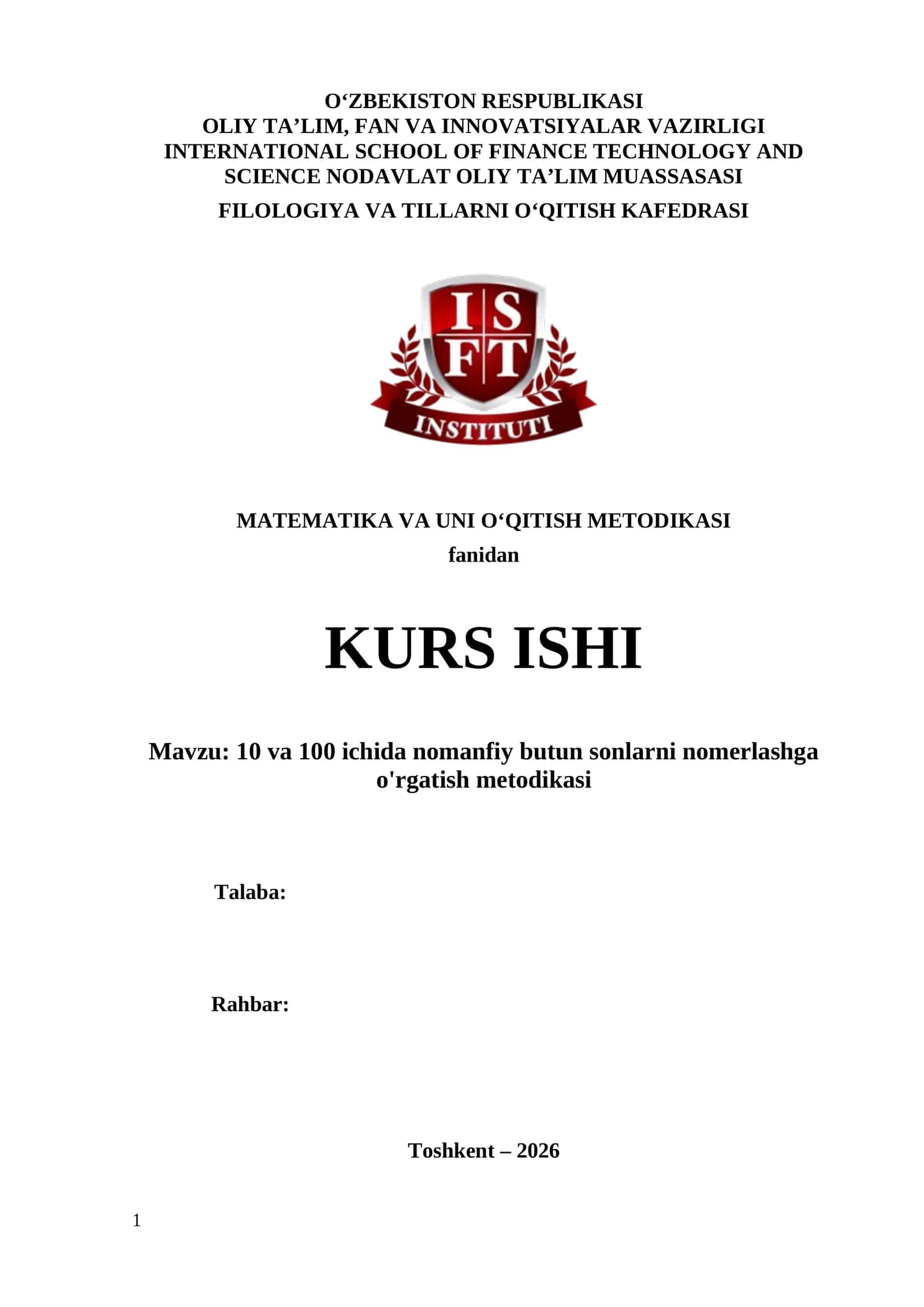 10 va 100 ichida nomanfiy butun sonlarni nomerlashga o'rgatish metodikasi 1