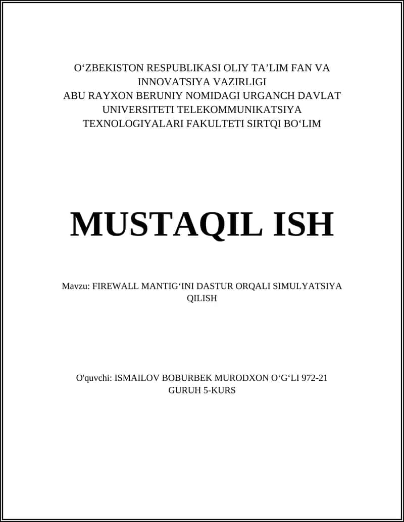 Firewall mantig‘ini dastur orqali simulyatsiya qilish 1