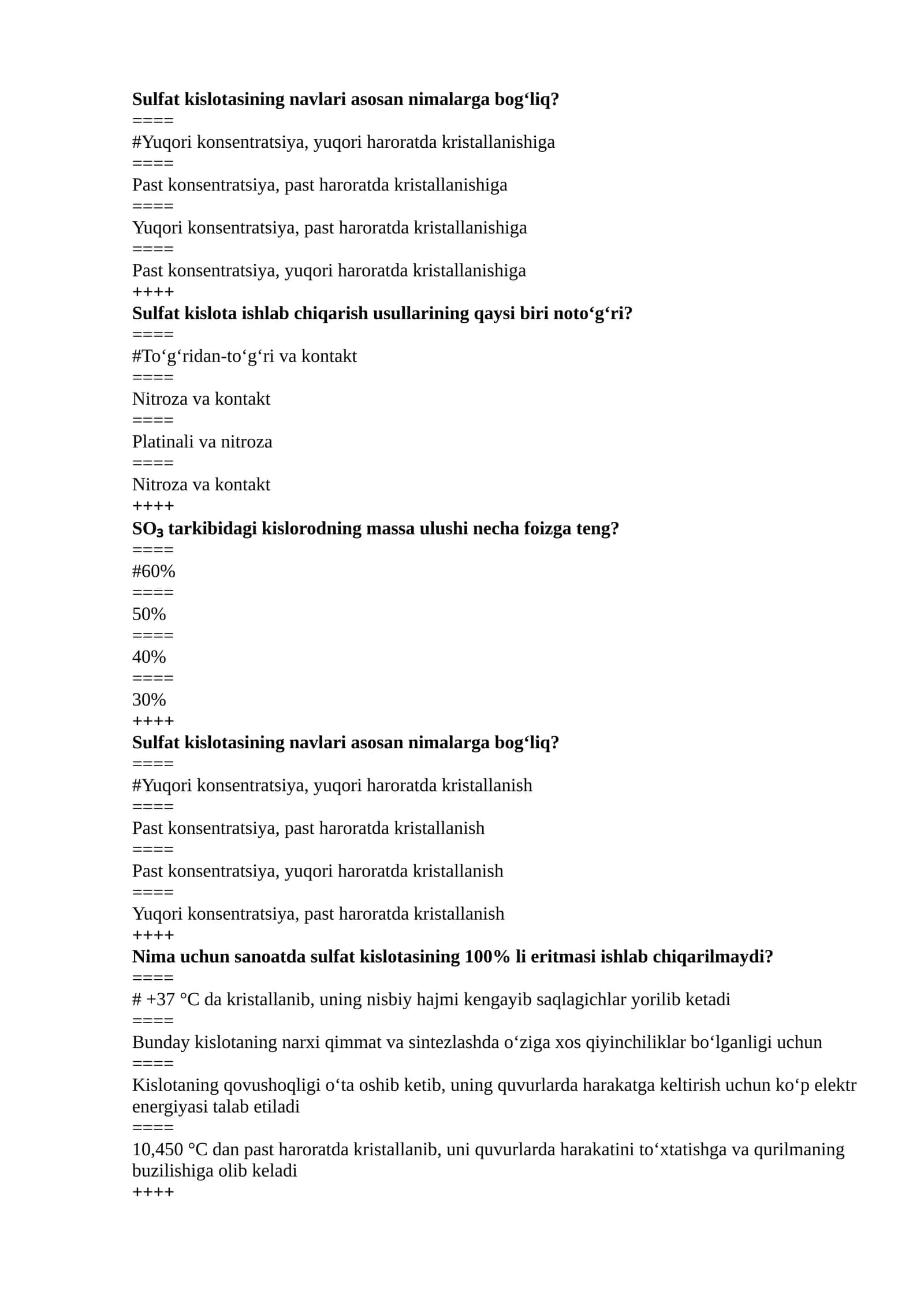 Sulfat kislota fanidan test 1