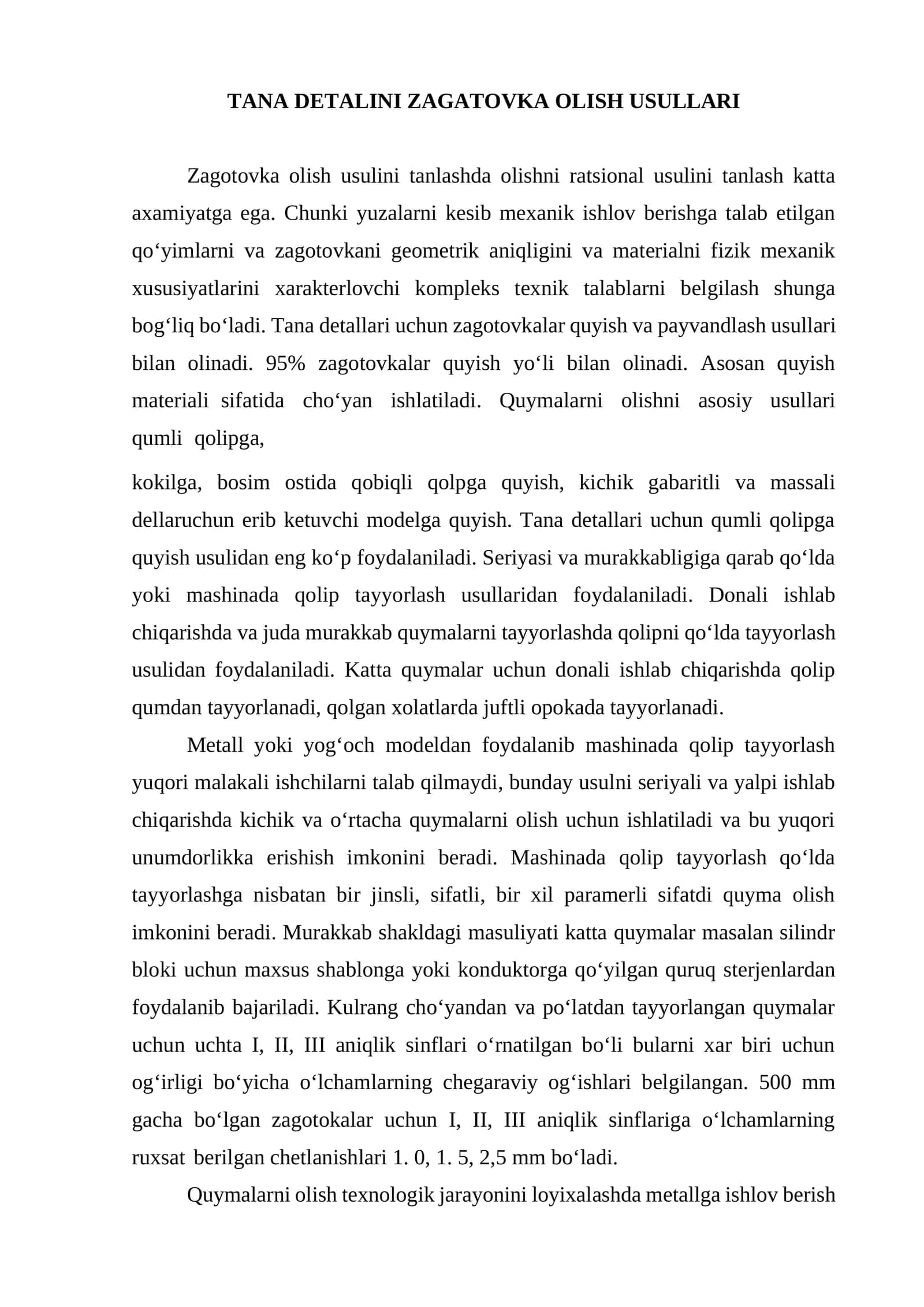 Tana Detalini Zagatovka Olish Usullari 1