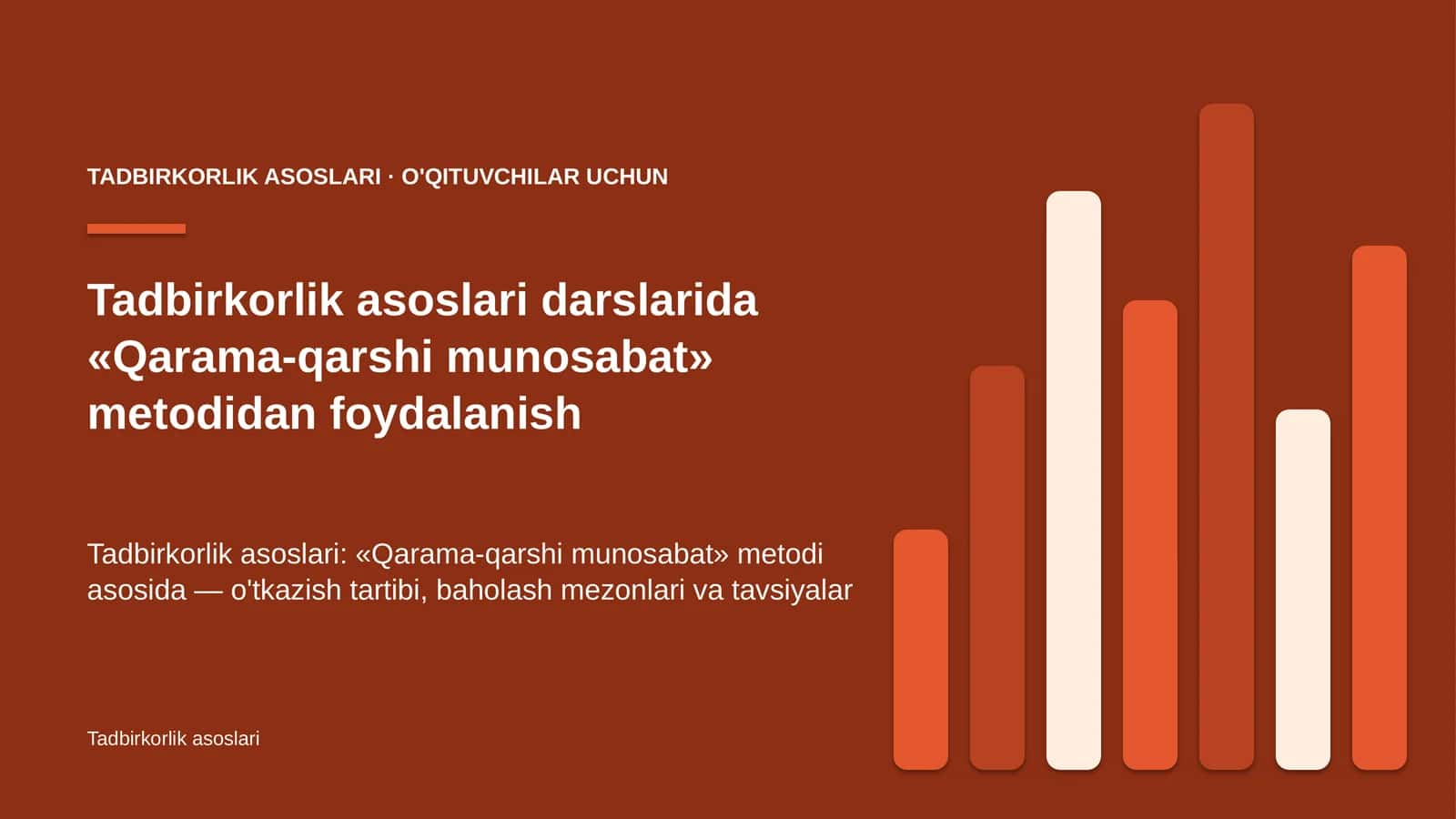 tadbirkorlik asoslari darslarida qarama qarshi munosabat metodidan foydalanish 5392 1