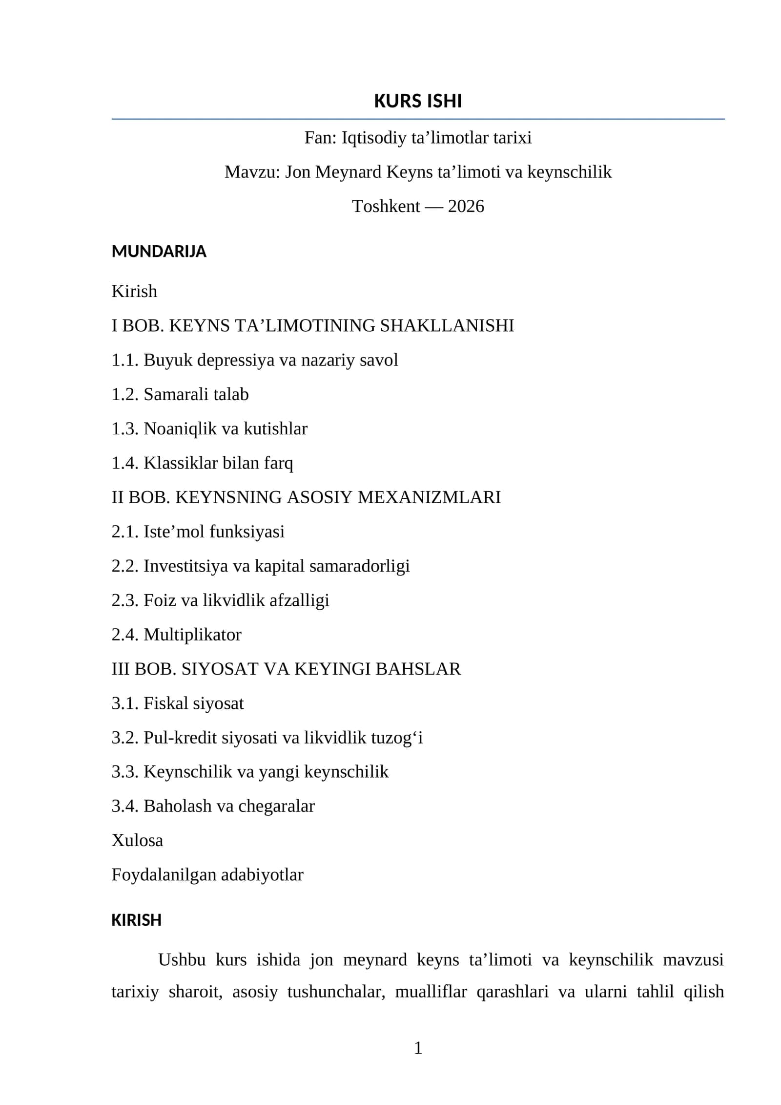 Jon Meynard Keyns ta’limoti va keynschilik 1