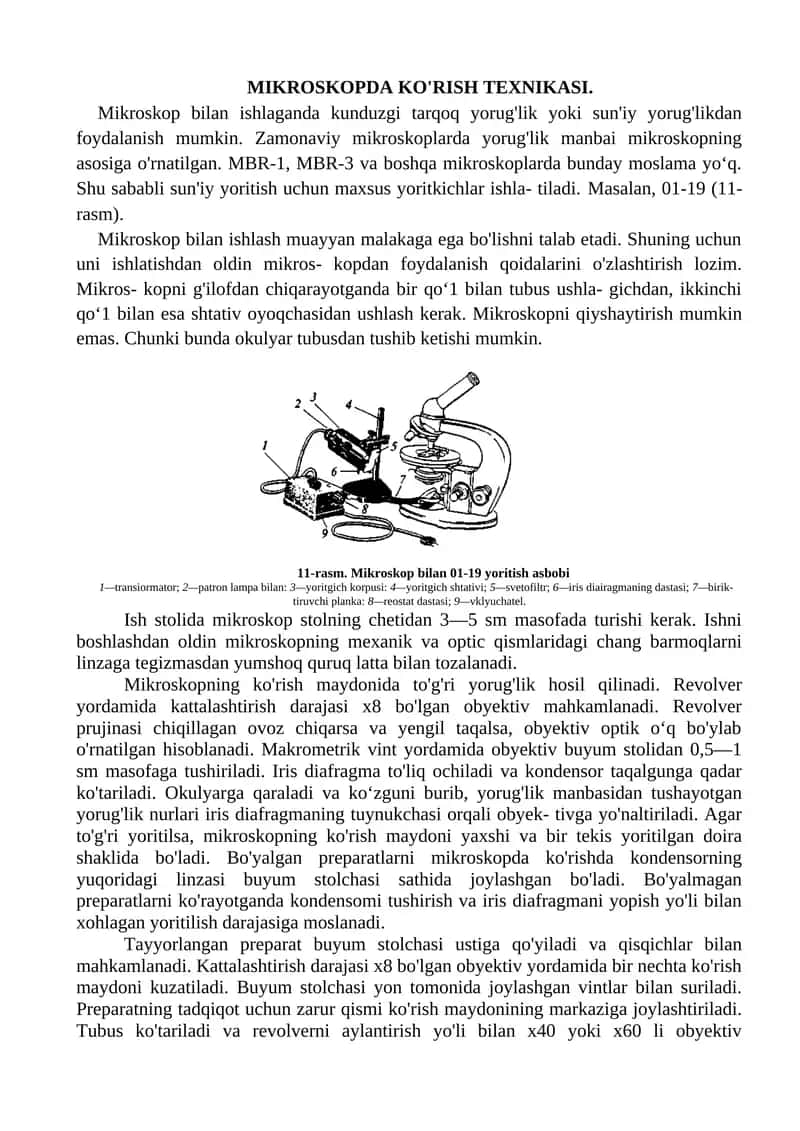 MIKROSKOPDA KO'RISH TEXNIKASI 1