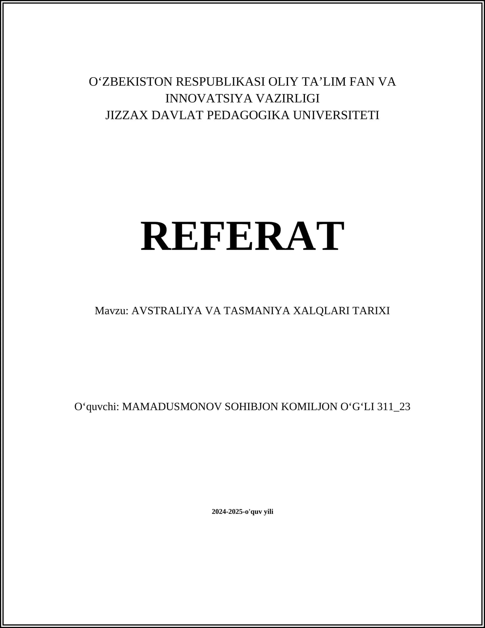 AVSTRALIYA VA TASMANIYA XALQLARI TARIXI 1