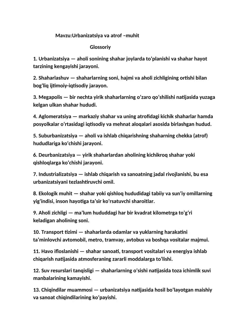 Urbanizatsiya va atrof –muhit 1