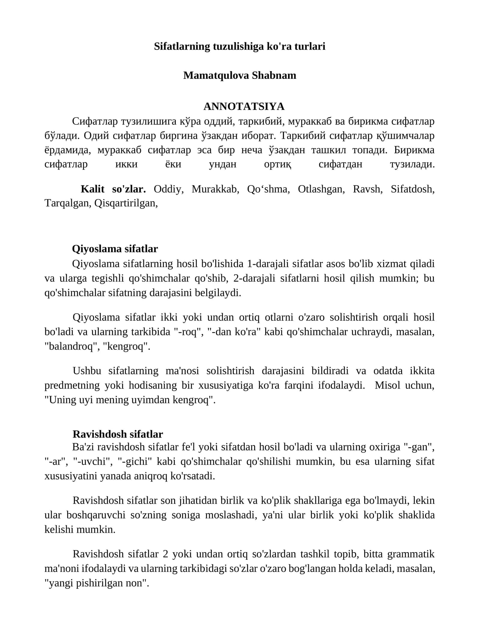 Sifatlarning tuzulishiga ko'ra turlari 1