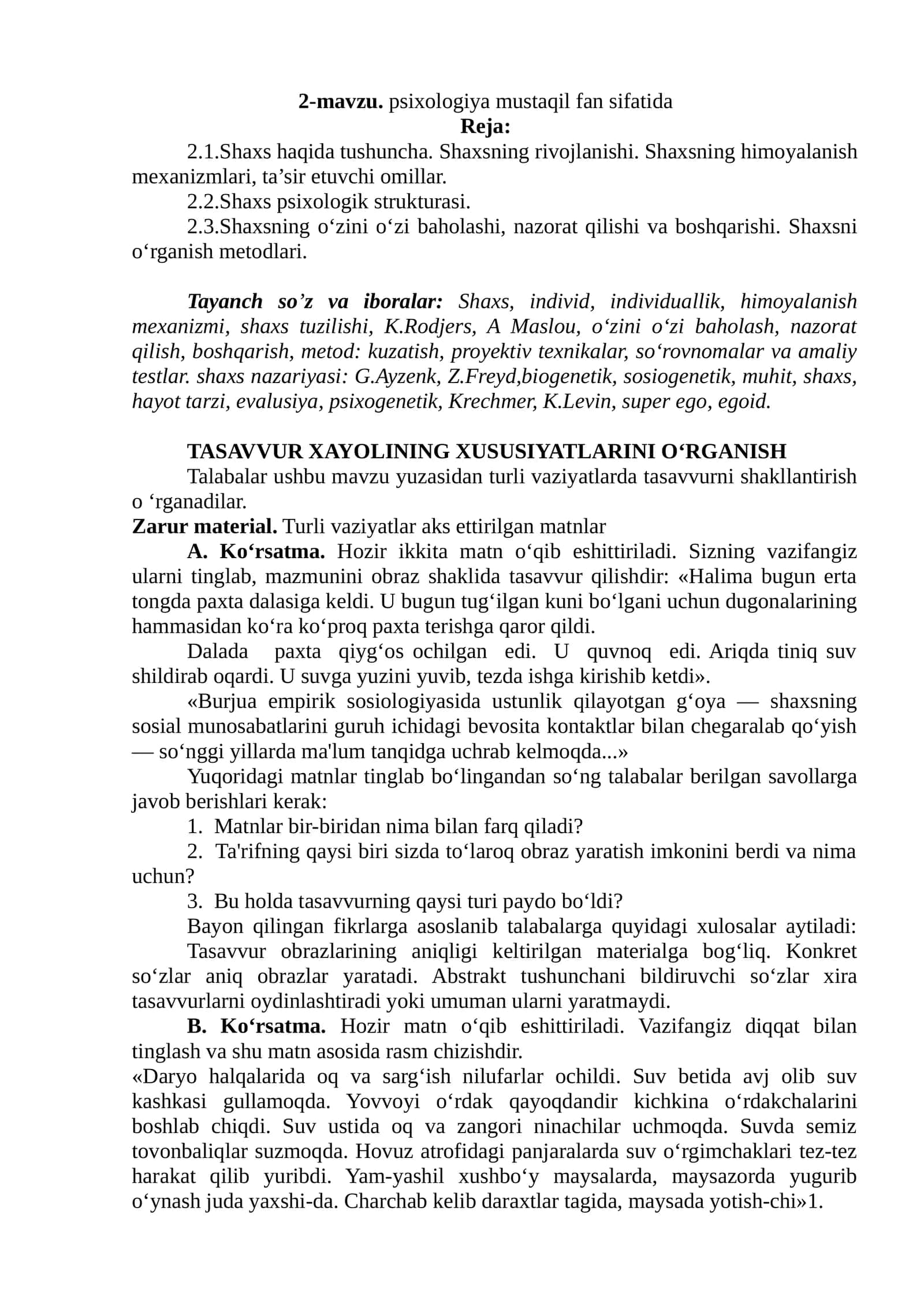 2-mavzu. psixologiya mustaqil fan sifatida 1