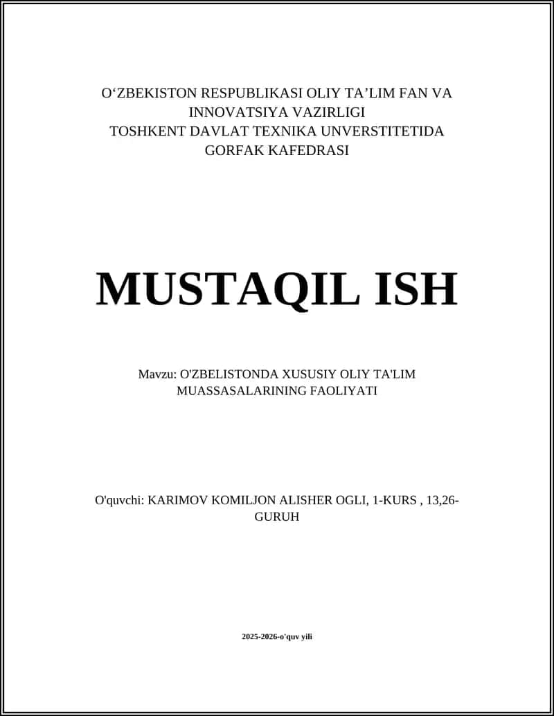 O'zbekistonda xususiy oliy ta'lim muassasalarining rivojlanishi 1