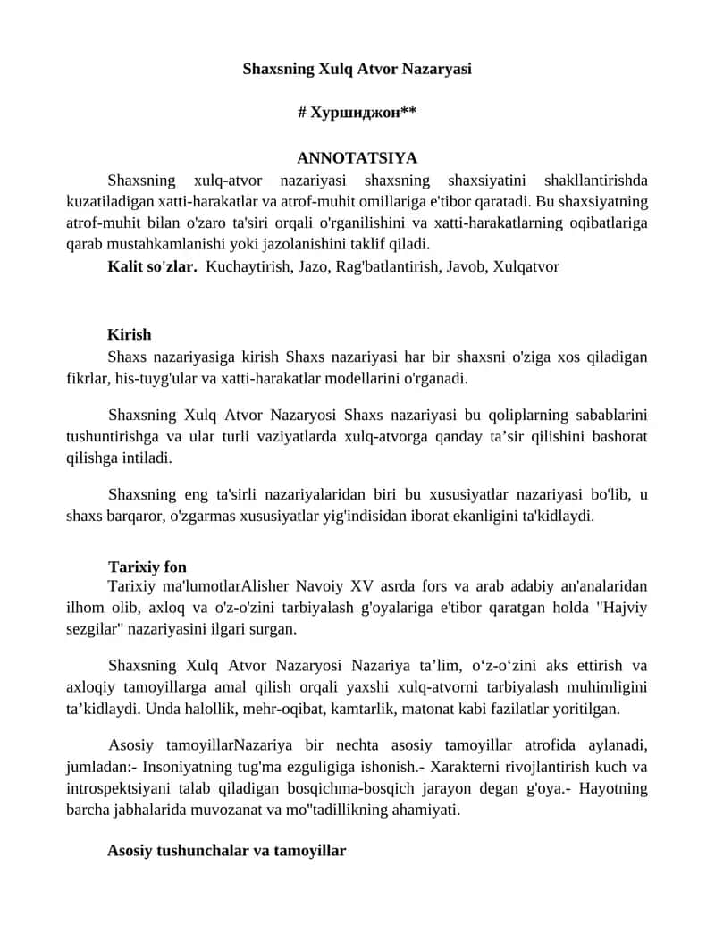 Shaxsning Xulq Atvor Nazaryasi 1