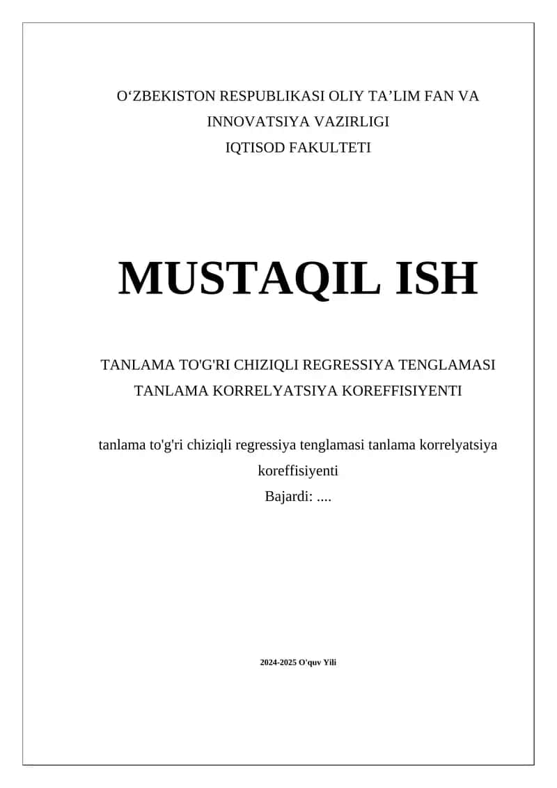 Tanlama to'g'ri chiziqli regressiya 1