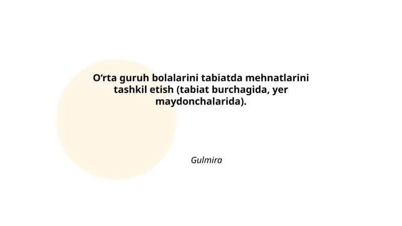 O‘rta guruh bolalarini tabiatda mehnatlarini tashkil etish (tabiat burchagida, yer maydonchalarida) 1