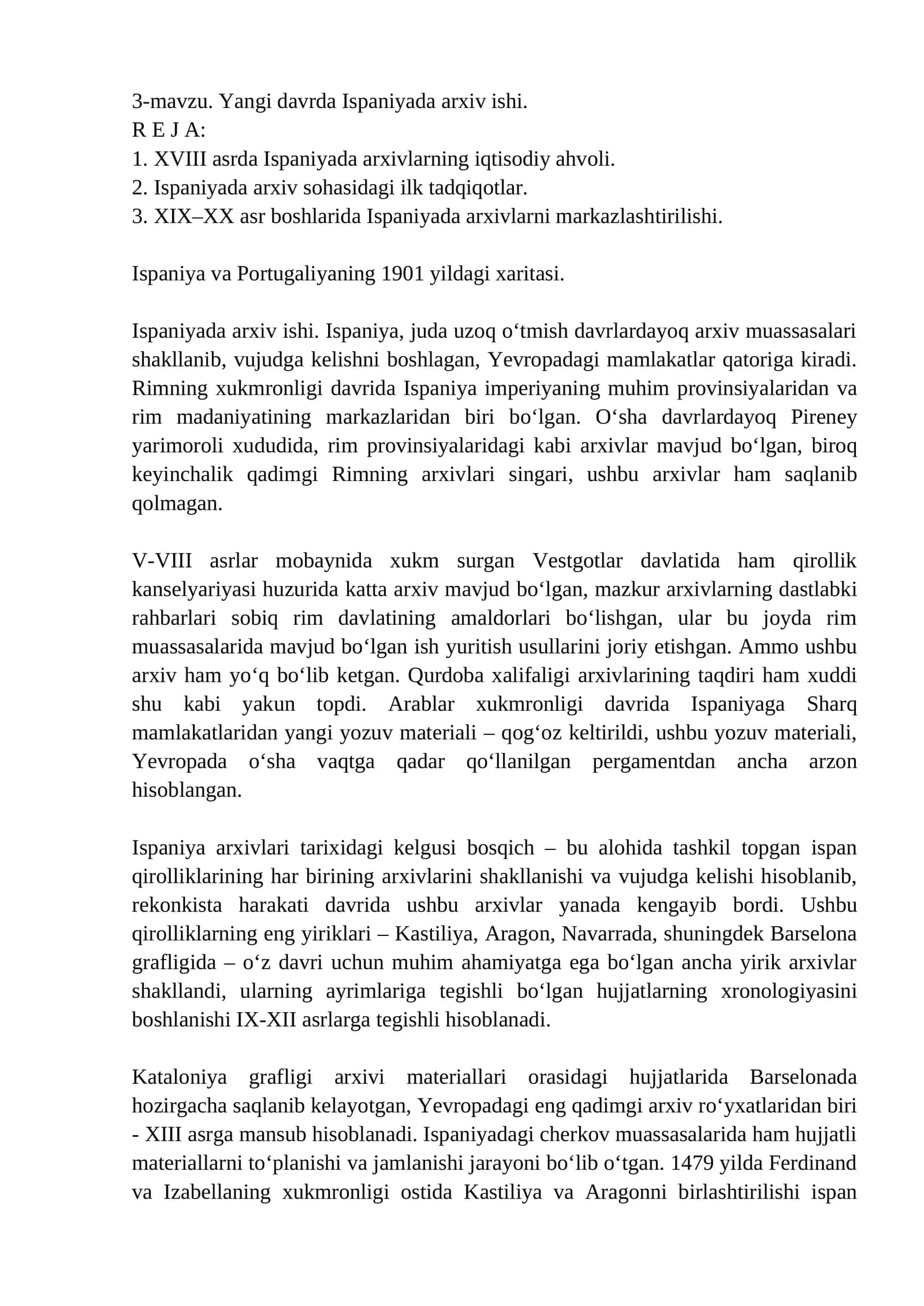 Yangi davrda Ispaniyada arxiv ishi 1